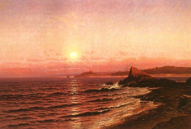 Raymond D Yelland Moonrise Over Seacoast at Pacific Grove Norge oil painting art